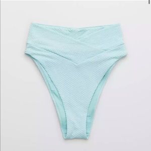 Aerie Jacquard Crossover High Cut Cheeky Bikini Bottom, Size L